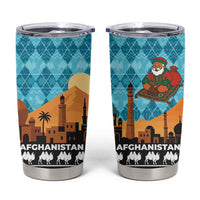 Afghanistan Christmas Tumbler Cup with Santa on Flying Carpet Mosque Camels and Desert Sunset Design - Wonder Print Shop