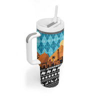 Afghanistan Christmas Tumbler With Handle with Santa on Flying Carpet Mosque Camels and Desert Sunset Design - Wonder Print Shop