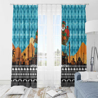 Afghanistan Christmas Window Curtain with Santa on Flying Carpet Mosque Camels and Desert Sunset Design - Wonder Print Shop