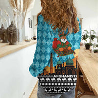 Afghanistan Christmas Women Casual Shirt with Santa on Flying Carpet Mosque Camels and Desert Sunset Design - Wonder Print Shop