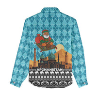 Afghanistan Christmas Women Casual Shirt with Santa on Flying Carpet Mosque Camels and Desert Sunset Design - Wonder Print Shop
