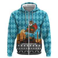 Afghanistan Christmas Zip Hoodie with Santa on Flying Carpet Mosque Camels and Desert Sunset Design - Wonder Print Shop