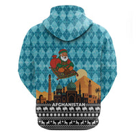 Afghanistan Christmas Zip Hoodie with Santa on Flying Carpet Mosque Camels and Desert Sunset Design - Wonder Print Shop