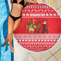 Afghanistan Christmas Beach Blanket with Santa Camels Sheep Traditional Pattern and Festive Design - Wonder Print Shop