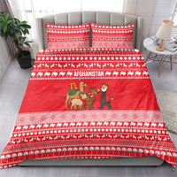 Afghanistan Christmas Bedding Set with Santa Camels Sheep Traditional Pattern and Festive Design - Wonder Print Shop