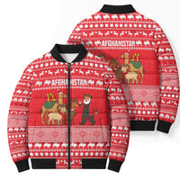 Afghanistan Christmas Bomber Puffer Jacket with Santa Camels Sheep Traditional Pattern and Festive Design - Wonder Print Shop