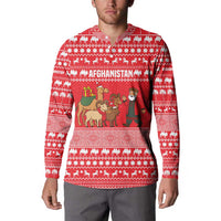 Afghanistan Christmas Button Sweatshirt with Santa Camels Sheep Traditional Pattern and Festive Design - Wonder Print Shop