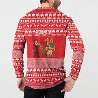 Afghanistan Christmas Button Sweatshirt with Santa Camels Sheep Traditional Pattern and Festive Design - Wonder Print Shop