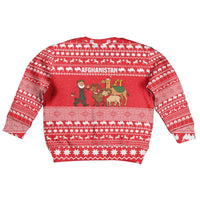 Afghanistan Christmas Kid Ugly Christmas Sweater with Santa Camels Sheep Traditional Pattern and Festive Design - Wonder Print Shop