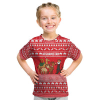 Afghanistan Christmas Kid T Shirt with Santa Camels Sheep Traditional Pattern and Festive Design - Wonder Print Shop
