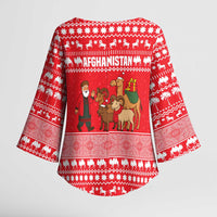 Afghanistan Christmas Kimono Sleeve Blouse with Santa Camels Sheep Traditional Pattern and Festive Design - Wonder Print Shop