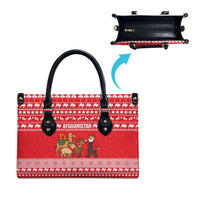 Afghanistan Christmas Leather Bag with Santa Camels Sheep Traditional Pattern and Festive Design - Wonder Print Shop