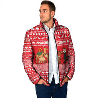 Afghanistan Christmas Padded Jacket with Santa Camels Sheep Traditional Pattern and Festive Design - Wonder Print Shop