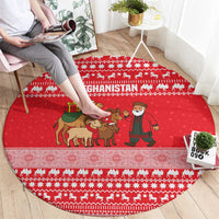 Afghanistan Christmas Round Carpet with Santa Camels Sheep Traditional Pattern and Festive Design - Wonder Print Shop
