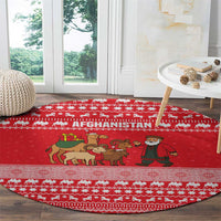 Afghanistan Christmas Round Carpet with Santa Camels Sheep Traditional Pattern and Festive Design - Wonder Print Shop