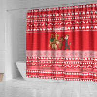 Afghanistan Christmas Shower Curtain with Santa Camels Sheep Traditional Pattern and Festive Design - Wonder Print Shop