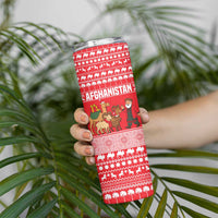 Afghanistan Christmas Skinny Tumbler with Santa Camels Sheep Traditional Pattern and Festive Design - Wonder Print Shop