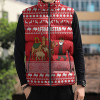 Afghanistan Christmas Sleeveless Puffer Jacket with Santa Camels Sheep Traditional Pattern and Festive Design - Wonder Print Shop