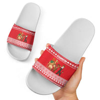Afghanistan Christmas Slide Sandals with Santa Camels Sheep Traditional Pattern and Festive Design - Wonder Print Shop
