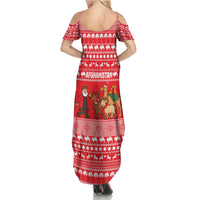 Afghanistan Christmas Summer Maxi Dress with Santa Camels Sheep Traditional Pattern and Festive Design - Wonder Print Shop