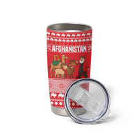 Afghanistan Christmas Tumbler Cup with Santa Camels Sheep Traditional Pattern and Festive Design - Wonder Print Shop