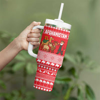 Afghanistan Christmas Tumbler With Handle with Santa Camels Sheep Traditional Pattern and Festive Design - Wonder Print Shop