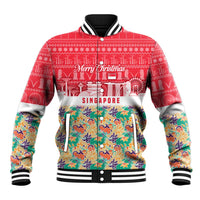 Singapore Christmas Baseball Jacket with Skyline Batik Patterns Landmark Silhouettes and Festive Design - Wonder Print Shop