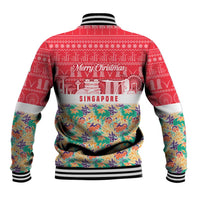 Singapore Christmas Baseball Jacket with Skyline Batik Patterns Landmark Silhouettes and Festive Design - Wonder Print Shop