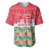 Singapore Christmas Baseball Jersey with Skyline Batik Patterns Landmark Silhouettes and Festive Design - Wonder Print Shop