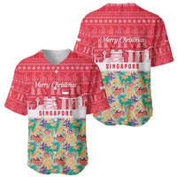 Singapore Christmas Baseball Jersey with Skyline Batik Patterns Landmark Silhouettes and Festive Design - Wonder Print Shop
