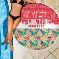 Singapore Christmas Beach Blanket with Skyline Batik Patterns Landmark Silhouettes and Festive Design - Wonder Print Shop