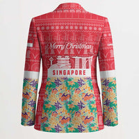 Singapore Christmas Blazer with Skyline Batik Patterns Landmark Silhouettes and Festive Design - Wonder Print Shop