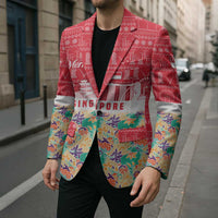 Singapore Christmas Blazer with Skyline Batik Patterns Landmark Silhouettes and Festive Design - Wonder Print Shop