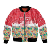 Singapore Christmas Bomber Jacket with Skyline Batik Patterns Landmark Silhouettes and Festive Design - Wonder Print Shop
