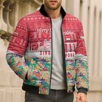 Singapore Christmas Bomber Puffer Jacket with Skyline Batik Patterns Landmark Silhouettes and Festive Design - Wonder Print Shop