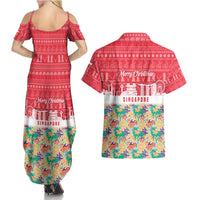 Singapore Christmas Couples Matching Summer Maxi Dress and Hawaiian Shirt with Skyline Batik Patterns Landmark Silhouettes and Festive Design - Wonder Print Shop