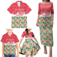 Singapore Christmas Family Matching Puletasi and Hawaiian Shirt with Skyline Batik Patterns Landmark Silhouettes and Festive Design - Wonder Print Shop