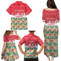 Singapore Christmas Family Matching Puletasi and Hawaiian Shirt with Skyline Batik Patterns Landmark Silhouettes and Festive Design - Wonder Print Shop