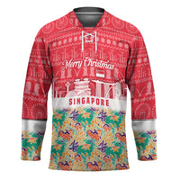 Singapore Christmas Hockey Jersey with Skyline Batik Patterns Landmark Silhouettes and Festive Design - Wonder Print Shop