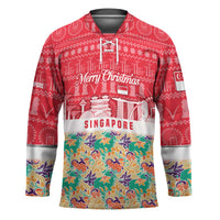 Singapore Christmas Hockey Jersey with Skyline Batik Patterns Landmark Silhouettes and Festive Design - Wonder Print Shop