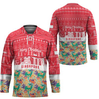 Singapore Christmas Hockey Jersey with Skyline Batik Patterns Landmark Silhouettes and Festive Design - Wonder Print Shop