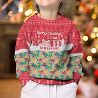 Singapore Christmas Kid Ugly Christmas Sweater with Skyline Batik Patterns Landmark Silhouettes and Festive Design - Wonder Print Shop