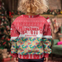 Singapore Christmas Kid Ugly Christmas Sweater with Skyline Batik Patterns Landmark Silhouettes and Festive Design - Wonder Print Shop