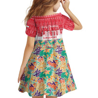 Singapore Christmas Kid Short Sleeve Dress with Skyline Batik Patterns Landmark Silhouettes and Festive Design - Wonder Print Shop