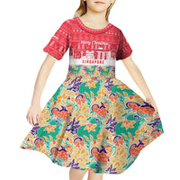 Singapore Christmas Kid Short Sleeve Dress with Skyline Batik Patterns Landmark Silhouettes and Festive Design - Wonder Print Shop