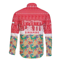 Singapore Christmas Long Sleeve Button Shirt with Skyline Batik Patterns Landmark Silhouettes and Festive Design - Wonder Print Shop