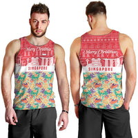 Singapore Christmas Men Tank Top with Skyline Batik Patterns Landmark Silhouettes and Festive Design - Wonder Print Shop