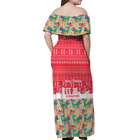 Singapore Christmas Off Shoulder Maxi Dress with Skyline Batik Patterns Landmark Silhouettes and Festive Design - Wonder Print Shop