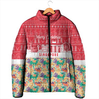 Singapore Christmas Padded Jacket with Skyline Batik Patterns Landmark Silhouettes and Festive Design - Wonder Print Shop