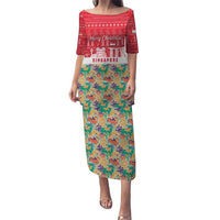 Singapore Christmas Puletasi with Skyline Batik Patterns Landmark Silhouettes and Festive Design - Wonder Print Shop